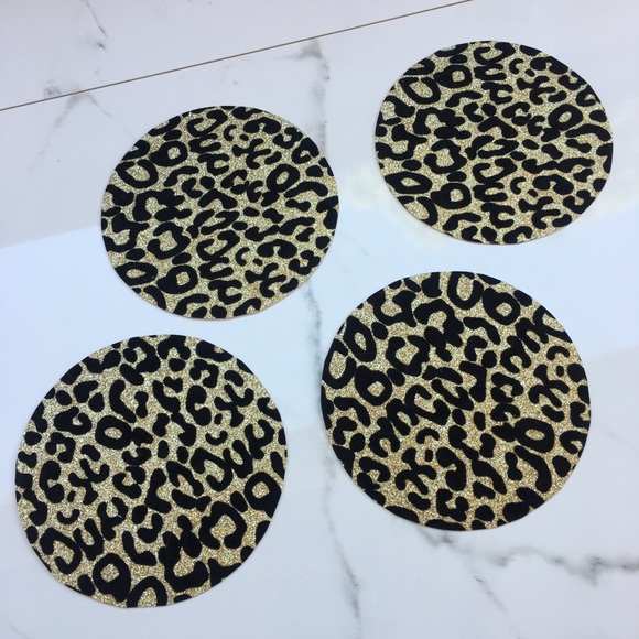 Party Supplies Coaster Set Of 4 Black Gold Leopard Velvet